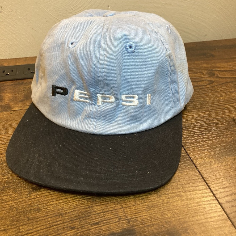 Pepsi Hat Vtg Y2K Spellout Strapback Powder Blue Light OSFA Embroidered Cap